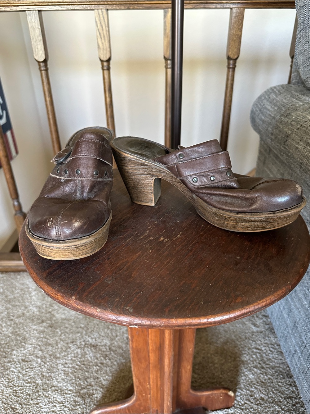 Born Dark Brown Leather Platform Mule Heels with Studs